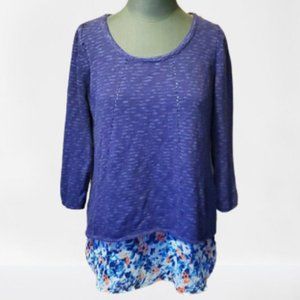 Lucky Brand Striped Floral Layered Sweater Shirt Split Back